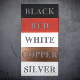 Color options for the 'Home Is Where The Heart Is' metal sign: Black, Red, White, Copper, Silver.